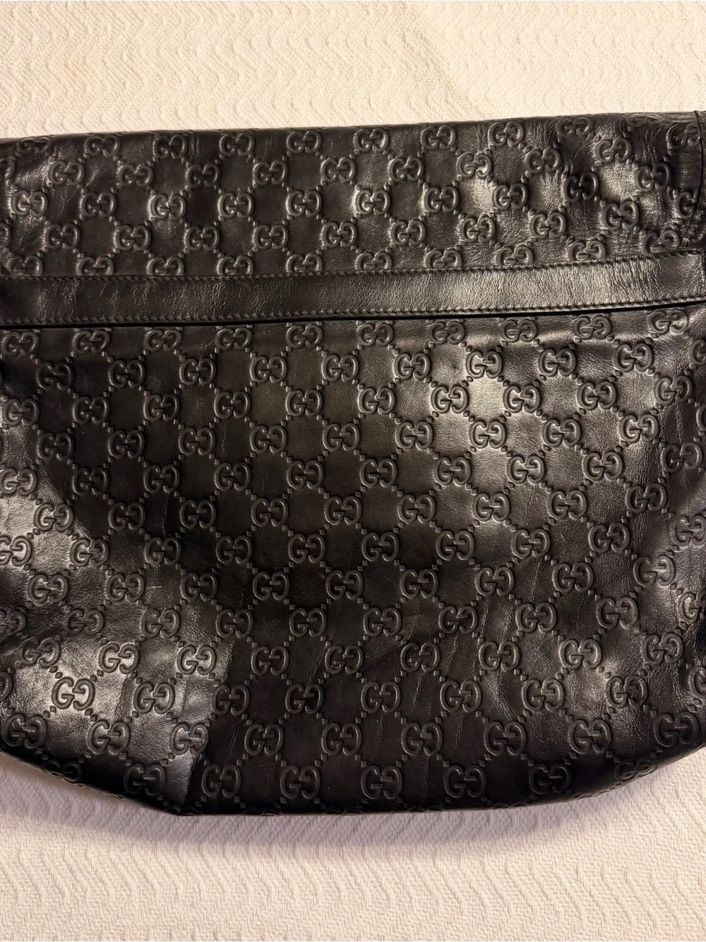 Gucci Black Embossed GG Leather Duffel with Green-Red Web Detail